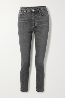 high rise gray jeans