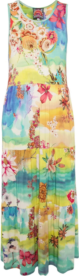 Johnny Was Mix-Print Tiered Dress