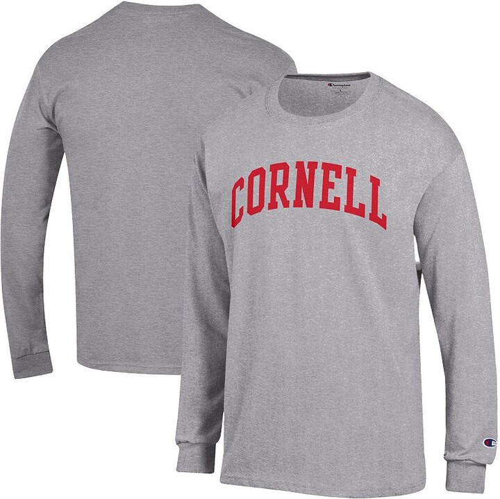 Men's Champion Heather Gray Cornell Big Red Basic Arch Long Sleeve T-Shirt