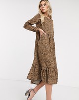 Thumbnail for your product : NEVER FULLY DRESSED trapeze maxi dress with ruffle hem in leopard print