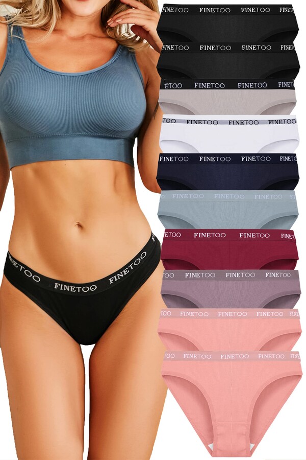 FINETOO Pack of 10 Cotton Briefs Women's Breathable Knickers Logo Sports  Underwear Soft Sexy Underpants Panties Sports Belt Bikini Multipack S-XL -  ShopStyle