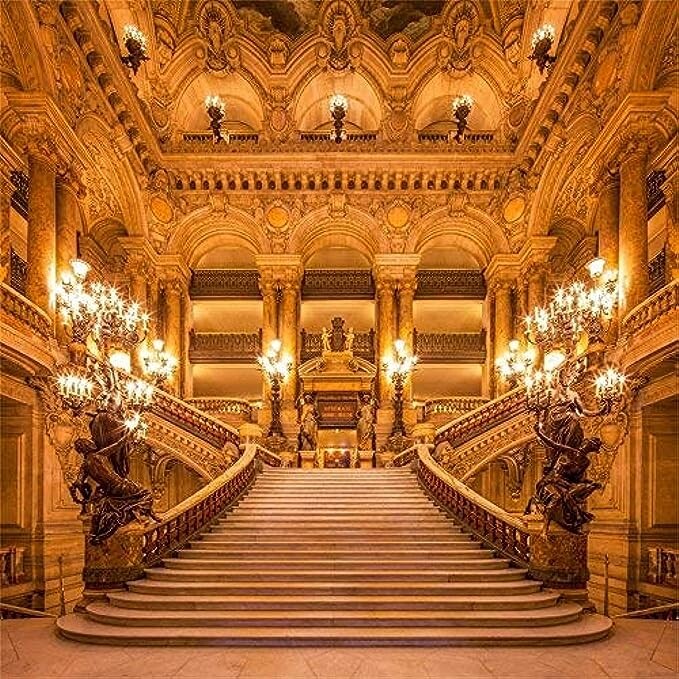 Leowefowa 10x10ft Luxurious Palace Backdrop Old Church European Golden Castle Backdrops for Photography Chandelier Staircase Interior Vinyl Background Girls Lover Wedding Ceremony Studio Props 3x3m