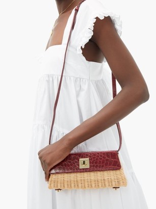 Sparrows Weave - The Clutch Wicker And Leather Cross-body Bag - Burgundy