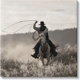 Western Cowboy With Lasso On Canvas by Danita Delimont Print