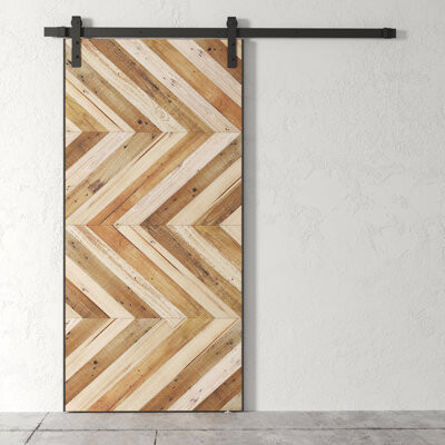 Urban Woodcraft Paneled Reclaimed Wood Cali Stained Barn Door with Installation Hardware Kit