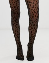 Thumbnail for your product : ASOS DESIGN leopard tights in black