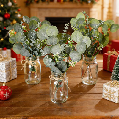 One Carter Corner Store 10-Pack Mason Jar Centerpiece Set With Eucalyptus & Flowers For Wedding, Bridal Shower & Party Table Decor