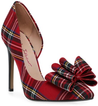 red plaid high heels