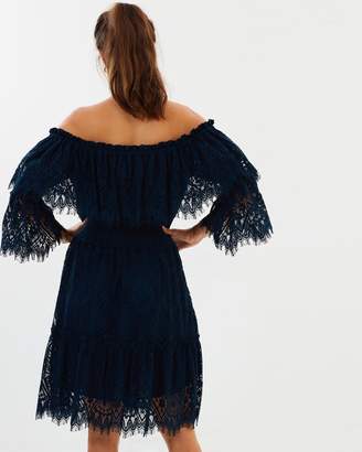 Peacock Doily Lace Off-Shoulder Mini Dress