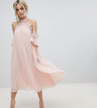 True Decadence Petite Pleated Swing Dress With Cold Shoulder Detail