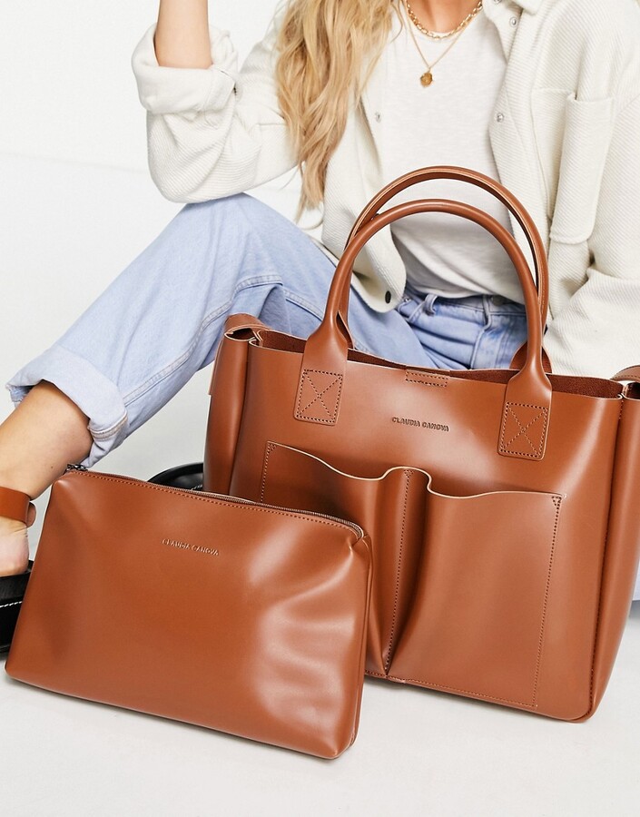 Claudia Canova double pocket tote bag in tan - ShopStyle
