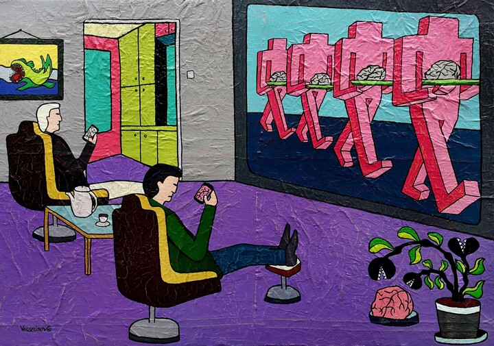 Vlado Vesselinov, The Rise Of Gray Matter Or the Utopia Of Human Feelings - Mixed Media Painting , 2019