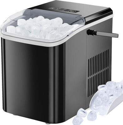 PANDA GENIUS Ice Maker, Portable Countertop Icemaker Machine, Self Cleaning Quiet 2 Sizes Bullet Cubes Makers, 9 Cubes In 6 Mins, 26.5Lbs/24Hrs With Ice Scoop, Bas
