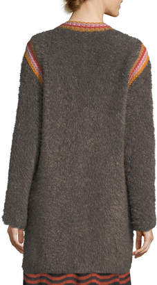M Missoni Crochet-Trim Faux-Fur Knit Jacket
