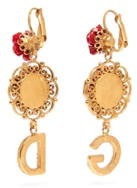 Dolce & Gabbana Crystal Embellished Floral Earrings - Womens - Red