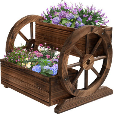 Loon Peak Durable Garden Cart Wooden Flower Box, Modern Fir Wood Planter For Outdoor Use, 17.7-Inch, Perfect For Plants, Vegetables & Flowers