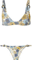 Thumbnail for your product : Lisa Marie Fernandez Magdalena Floral-print Stretch-denim Bikini Briefs - Blue