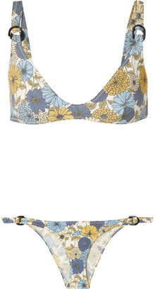Lisa Marie Fernandez Magdalena Floral-print Stretch-denim Bikini Briefs - Blue