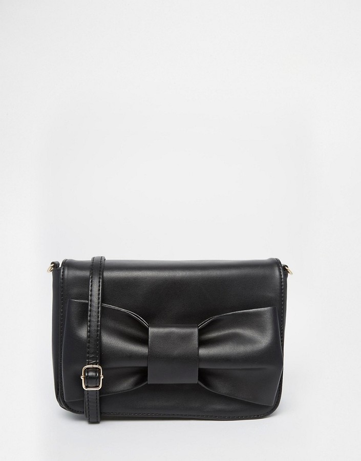 Yoki Fashion Bow Clutch Bag With Optional Shoulder Strap Black