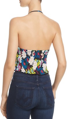 GUESS Poppy Smocked Floral Print Halter Top