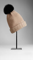 Thumbnail for your product : Burberry Fur Pom-Pom Wool Cashmere Beanie