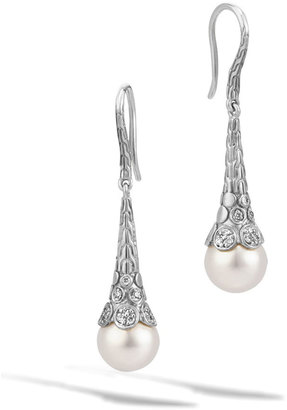 John Hardy Dot Silver Diamond and Pearl Drop Earrings