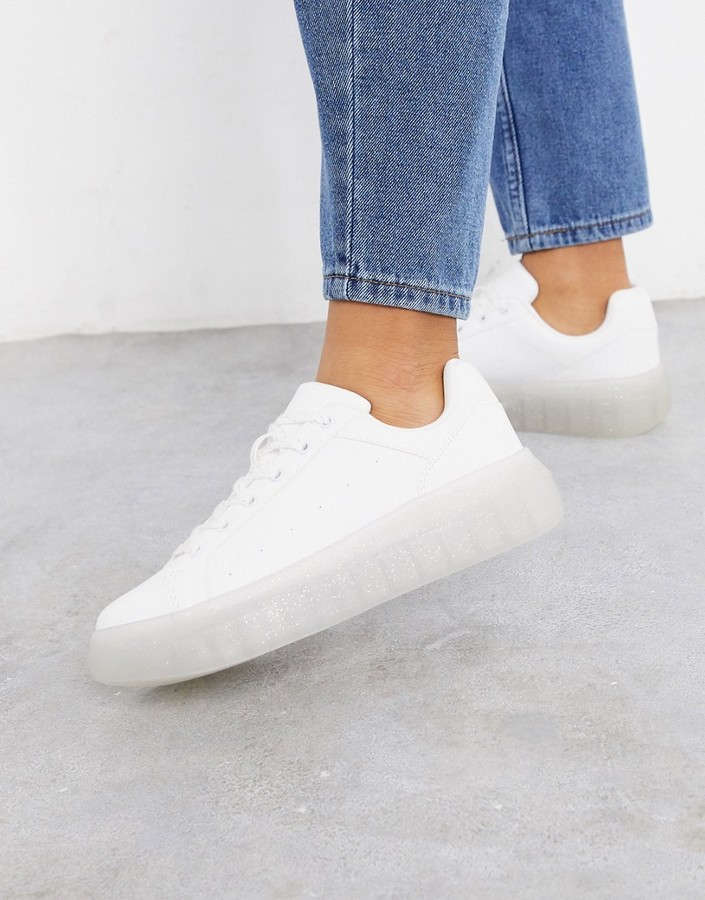 Bershka clear sole sneaker in white - ShopStyle