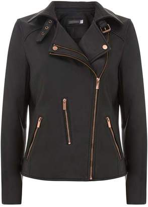 Mint Velvet Black Zip Leather Jacket