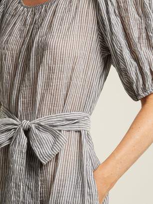 Lisa Marie Fernandez Puff Sleeve Seersucker Dress - Womens - Black Stripe