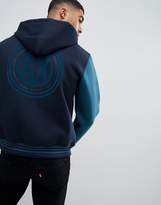 Thumbnail for your product : Armani Exchange hooded neoprene varsity jacket in navy/teal