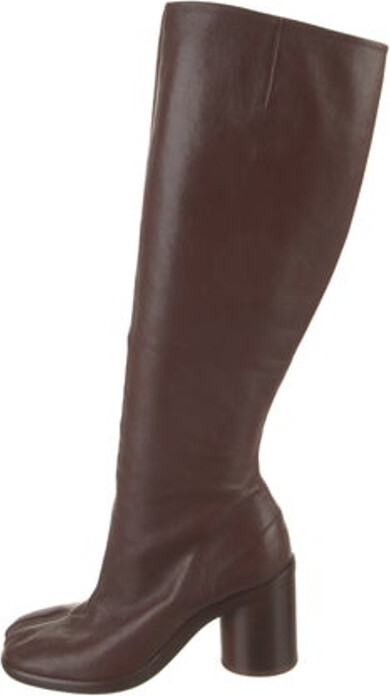 Maison Martin Margiela Leather Knee-High Boots Brown Square-Toes Concealed Zip Closure at Sides Unfortunately, due to restrictions, this item may not be eligible for shipping in all areas.