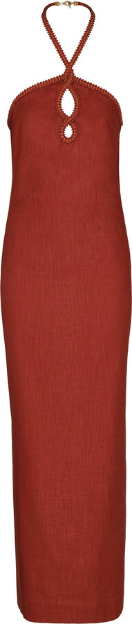 Andres Otalora Atardeceres Embellished Linen Maxi Dress