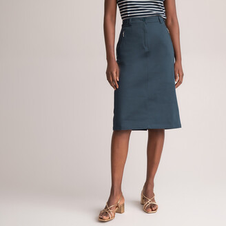 Anne Weyburn Satin Straight Skirt In Stretch Cotton