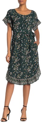 Max Studio Flutter Sleeve Floral Print Shirt Dress