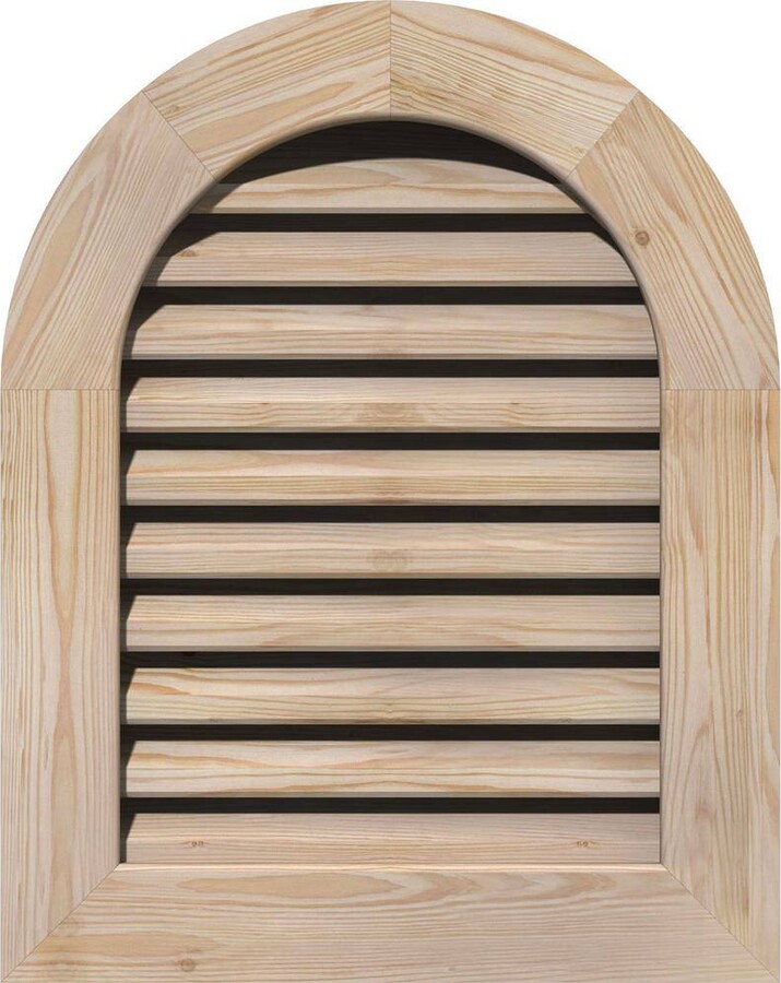 Ekena Millwork 19" x 39" Round Top Unfinished Smooth Pine Wood Paintable Gable Louver Vent Functional