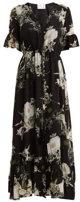 Athena Procopiou - In The Still Of The Night Floral Print Silk Dress - Womens - Black Print
