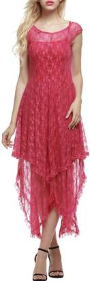 ACEVOG Women's Lace Asymmetrical Long Irregular Party Dress