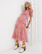 Thumbnail for your product : Topshop frill detail midi dress in pink floral