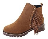 Fheaven Womens Short Ankle Boots Winter Tassel Martin Boots Shoes Chunky Block Heel Shoes Non-Slip (7, Brown)