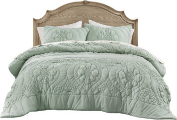 DORROM Romantic Comforter Bedding Sets, Polyester Sage Floral Design, All-season