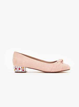 Evans Pink Jewel Heeled Square Toe Court Shoes