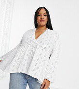 Thumbnail for your product : ASOS Curve ASOS DESIGN Curve broderie smock with blouson long sleeve and tie back