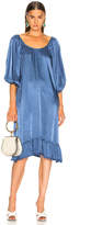 Thumbnail for your product : Raquel Allegra Pebble Satin Peasant Ruffle Dress in French Blue | FWRD