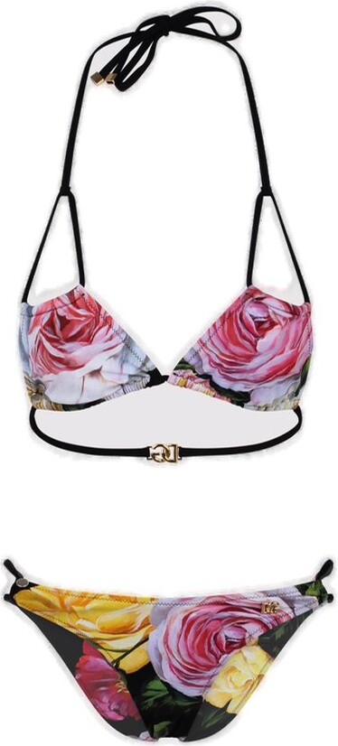 Dolce & Gabbana Floral Printed Logo Plaque Bikini Set