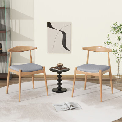 Corrigan Studio Set Of 2 Rubberwood Dining Chairs With Ergonomic Backrest And Comfort Cushions, Natural+Gray | Gift Idea