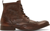 Thumbnail for your product : Hudson H by Brown Leather Wingtip Angus Boots
