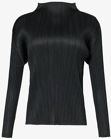 Pleats Please Issey Miyake Womens Black Pleated High-Neck Knitted Top 3