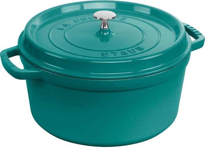 Staub Cast Iron 7 qt. Round Cast Iron Dutch Oven in Turquoise with Lid