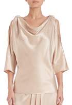 Caviar Collection Beaded Satin Cold-Shoulder Top