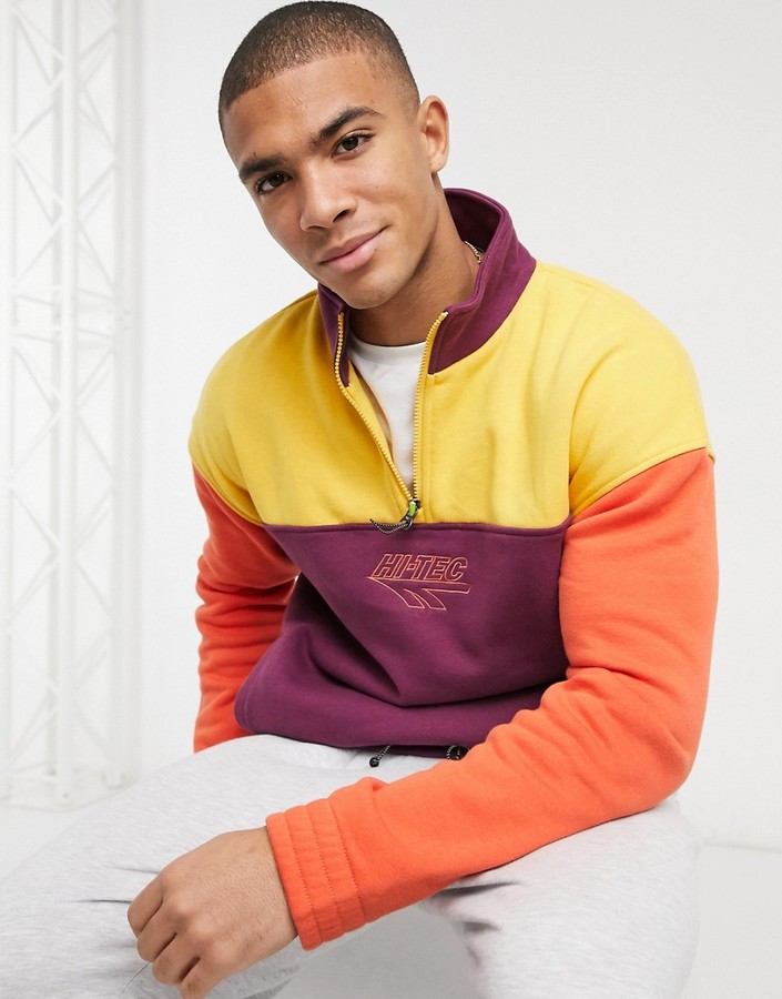 Hi-Tec half zip pullover sweat in purple and yellow - ShopStyle Jumpers ...